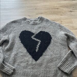 All Saints Gray Sweater with Black Heart